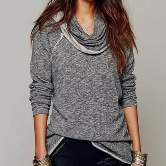 Free People Beach Cowl Neck Sweatshirt Gray - Picture 1 of 7